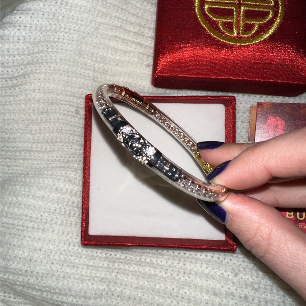 🆕💎 BuDhaGirl Mixed Metal All Weather Solo Bangle - Three Queens - Clear Crystal - Picture 11 of 16